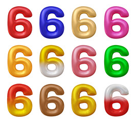 Fototapete - Set of number 6 in 3d rendering isolated on transparent background for math, business and education concept