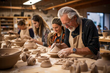 A Community Center Hosts A Pottery Class, Fostering Creativity And Camaraderie Among Participants In A Versatile Third Space. Generative Ai.