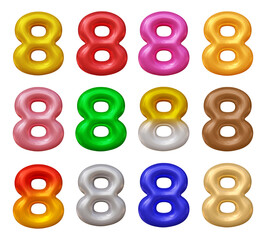 Fototapete - Set of number 8 in 3d rendering isolated on transparent background for math, business and education concept