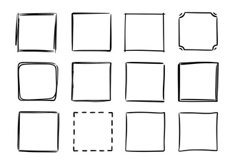 Aufkleber - Hand drawn sketch frame vector. Simple doodle rectangle pencil frame border shape. Hand drawn doodle scribble border element for text quote template. Pencil brush stroke style. Vector illustration