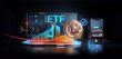 © sizsus - Crypto and bitcoin exchange traded fund or spot price ETF funds application gets approved and listed for institutions investment on stock exchanges concept as wide banner design with information data