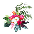 © lavendertime - Exotic tropical flowers, orchid, strelitzia, pink medinilla, protea, palm, monstera, calathea leaves vector design bouquet