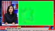 canvas print picture - Broadcaster does report with greenscreen on live television show, presenting breaking news and latest events. News presenter covering international topics using blank chromakey copyspace.