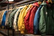 © artem - jackets and other clothing hanged on rack at an outdoor market