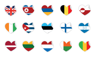 Poster - Set of heart shapes with different flags Vector