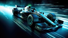 Formula 1 Car At High Speed In Motion And Acceleration With Neon Light Extreme Speed Grand Champion
