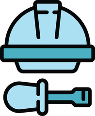 Poster - Remodeling helmet icon outline vector. Home design. Wall remodel color flat