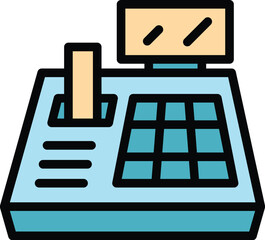 Poster - Button pos terminal icon outline vector. Center check. Machine store color flat