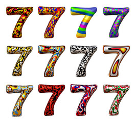 Fototapete - Set of number 7 in 3d rendering isolated on transparent background for math, business and education concept