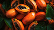 Top view full frame of whole ripe papaya placed together as background.