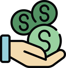 Poster - share money hand icon outline vector. sharing gift. person heart color flat