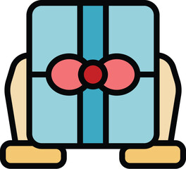 Poster - generosity gift box icon outline vector. person volunteer. love heart color flat