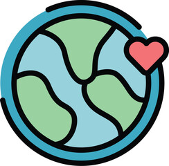 Wall Mural - Global generosity icon outline vector. Heart love. Social team color flat