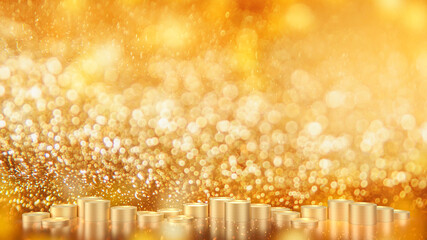 The Gold coins on bokeh Background 3d rendering