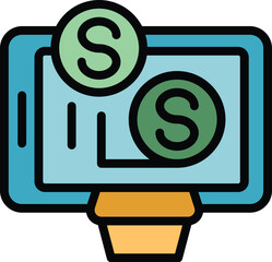 Poster - Online money icon outline vector. Video monetize. Profit data color flat