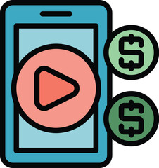 Poster - Smartphone data money icon outline vector. Video profit. Blog ad color flat