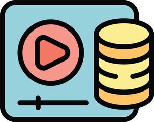 Poster - Video data money icon outline vector. Profit blog. Money data color flat