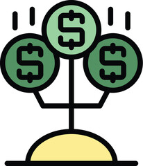 Canvas Print - Monetize tree icon outline vector. Video money. Data profit color flat