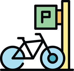 Poster - Rack station bike icon outline vector. Park city. Transport traffic color flat