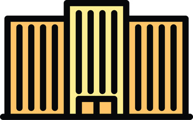 Poster - modern building icon outline vector. city center. store retail color flat
