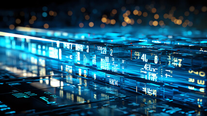 Poster - concept of information space, data and networks, background for database or innovative web page about technology and calculations