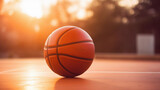 Fototapeta Sport - Basketball Ball on the Court: A Dynamic Image Capturing the Essence of the Game, Ready for the Action to Unfold