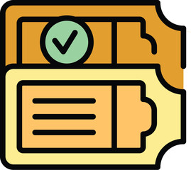 Poster - Approved cinema ticket icon outline vector. Movie show. Festival place color flat