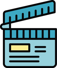 Poster - Video clapper icon outline vector. Ticket movie. Festival place color flat