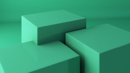 Poster - Green stand on a green background,mock up podium for product presentation,3d rendering