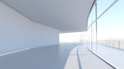 Poster - enormous white hall with exterior lighting large internal architecture white open space, 3d rendering