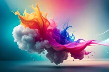 Color Paint Cloud Of Liquid Splash Ink. A Colorful Abstract Blend Of Liquid Colors
