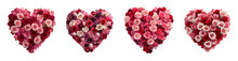 Set Of Valentines Day Heart Shape Made Of Red Roses Decorations Elements, Isolated On White And Transparent Background, Ai Generate