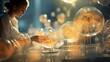 © sergio - A woman standing in front of a bunch of glass globes. Generative AI.