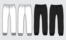 Black And White Sweatpants Technical Drawing Fashion Flat Sketch Vector Illustration Template For Ladies