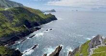 A 4 K From  The Specular Kerry Cliffs Towards The Atlantic Ocean  Near Portmagee County Kerry Ireland With Spectacular Views Of Skellig Islands And Puffin Island.