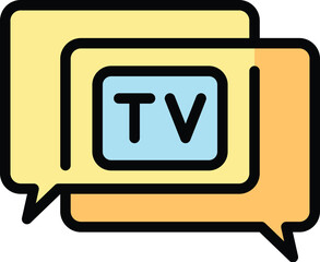 Sticker - Tv chat icon outline vector. Media studio. Reporter show color flat