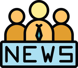 Poster - News manager icon outline vector. Tv studio. Report press color flat