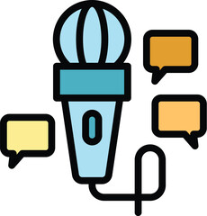Poster - Microphone reporter interview icon outline vector. Tv news. Talk show color flat