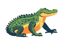 Cute Cartoon Crocodile With Green Tail Sitting Isolated