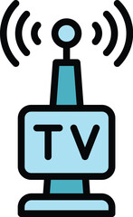 Poster - Tv tower icon outline vector. News media. Video talk color flat