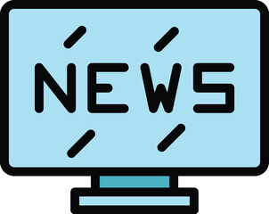 Poster - Tv news talk icon outline vector. Studio camera. Watch press color flat