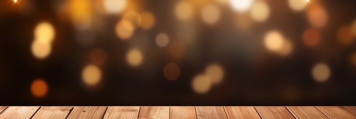 Poster - Generative AI : background Image of wooden table in front of abstract blurred restaurant lights