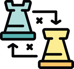 Poster - Tactical chess icon outline vector. Online game. Design bet color flat