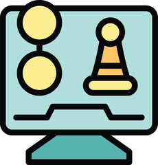 Poster - Computer chess icon outline vector. Online game. Social design color flat