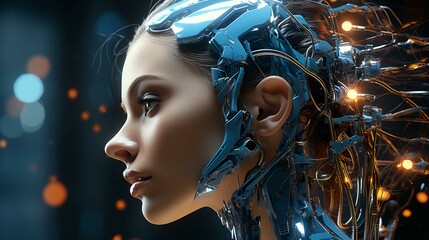 Poster - Robot woman face futuristic digital with metallic details