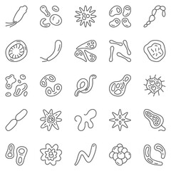 Poster - Microbe and Bacteria concept outline icons set - virus vector line symbols