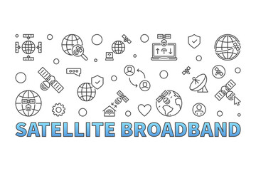 Poster - Satellite Broadband vector thin line modern horizontal banner - Internet Technology illustration
