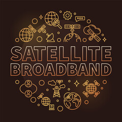 Poster - Satellite Broadband vector outline round golden banner. Internet Technology concept round illustration