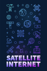 Poster - Satellite Internet Access vector outline colorful vertical banner. Wireless Satellite concept linear illustration