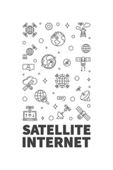 Poster - Satellite Internet Access vector line vertical banner - Wireless Satellite linear illustration